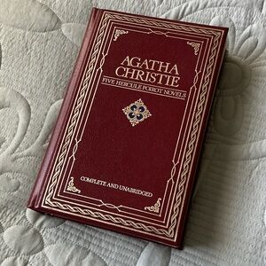 Agatha Christie Five Hercule Poirot Novels in One Red Leather Hardcover Volume